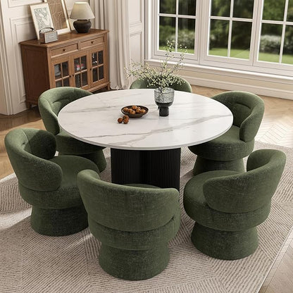 360° Swivel Accent Chairs, Modern Chenille Upholstered Boucle Dining Chair with Back, Vanity Chair Accent Armchair Side Chairs for Dining/Living Room, Bedroom, Green