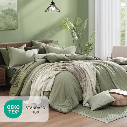 Monbix King Size Comforter Set, Sage Green King Size Bed Set Reversible 7 Pieces, Cationic Dyeing Bed in a Bag with Comforter, Sheets, Pillowcases & Shams