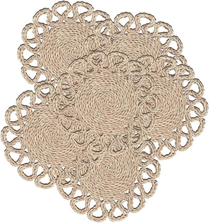 13.8" Set of 6 Round Seagrass Placemats | Boho Woven Rattan Table Mats | Farmhouse Wicker Spring Plate Chargers Like Water Hyacinth, Corn Husk for Wedding, Party, Christmas, Events