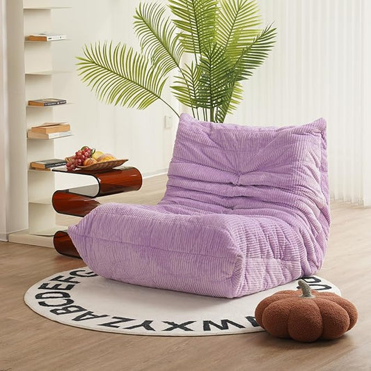 N&V Fireside Chair Mid Century Armless Floor Sofa Corduroy Lounge Chair Foam Accent Chair, Lavender