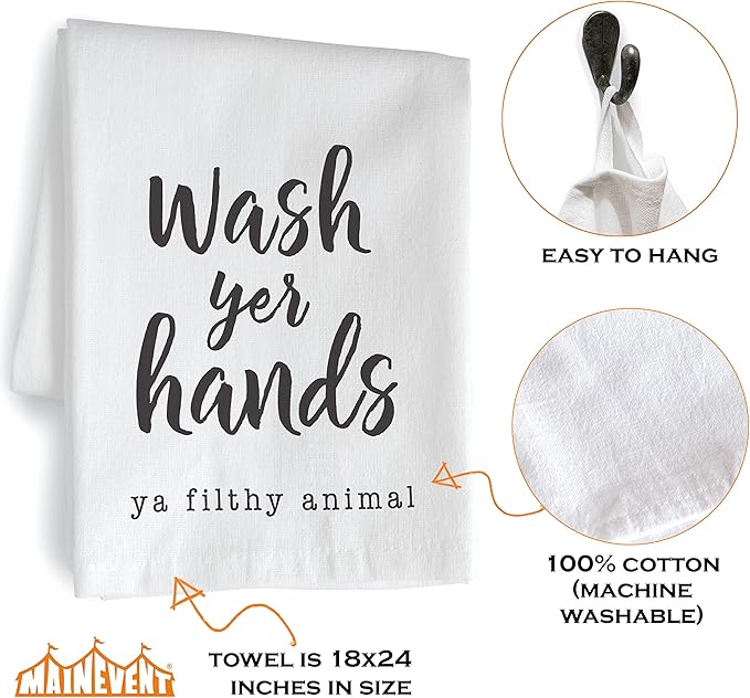 Wash Your Hands Funny Dish Towel Gift Kitchen Tea Towel Saying 18x24, Filthy Animal