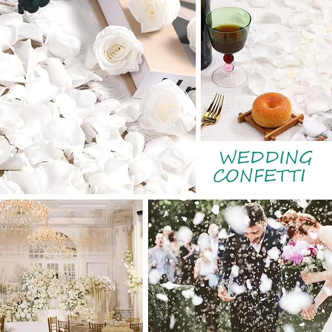 Dried Real Rose Petals, Natural Preserved Dry Flower Petals for Wedding Party Dinner Table Decor, Romantic Night for Her Set, Engagement, Bridal Shower, Valentine's Day, Confetti (1.6oz, White)