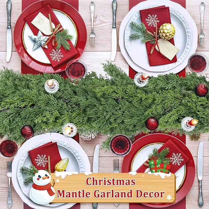 6 Ft Real Touch Christmas Garlands,Thick and Lush，Soft Bendable, Pine Cedar Garland Artificial Realistic, guirnaldas navideñas，Christmas Garland for Mantle,Outdoor Indoor Christmas Decorations