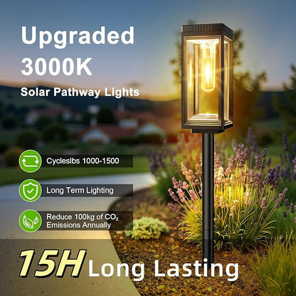 WdtPro 6 Pack Upgraded Solar Pathway Lights Outdoor, Solar Lights Waterproof, Auto On/Off, 15+ Hours Runtime, Lighting for Garden Outside Yard Driveway Landscape Path Patio, Warm White