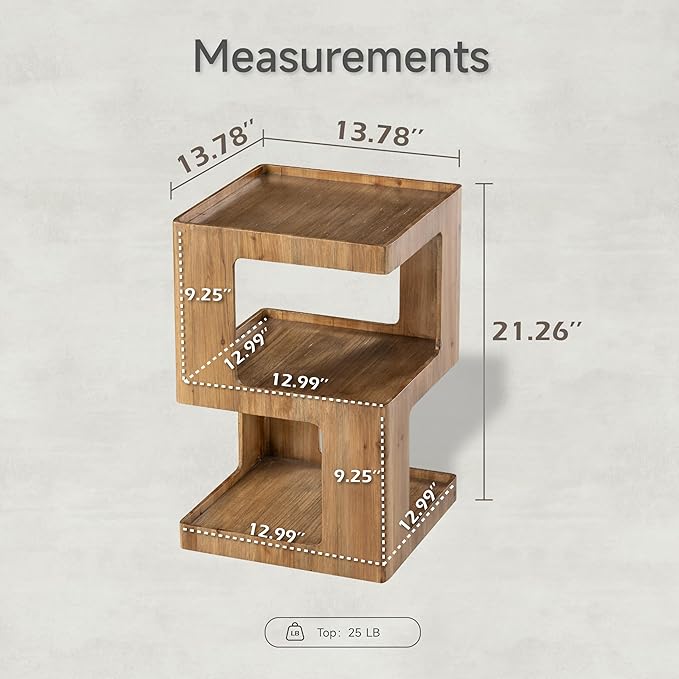 COZAYH Farmhouse Geometric Wood End Table, Distressed Accent Side Table with Two Storage Space, 3-Layer Cube Design for Bedroom, Living Room, Entryway.