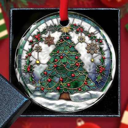 Christmas Christmas Tree Glass Ornament 2025 - Ornament Glass Hanging Decoration for Holiday Tree - Cheerful Xmas Keepsake Gift - Circular Festive Accent for Home or Workspace/A01