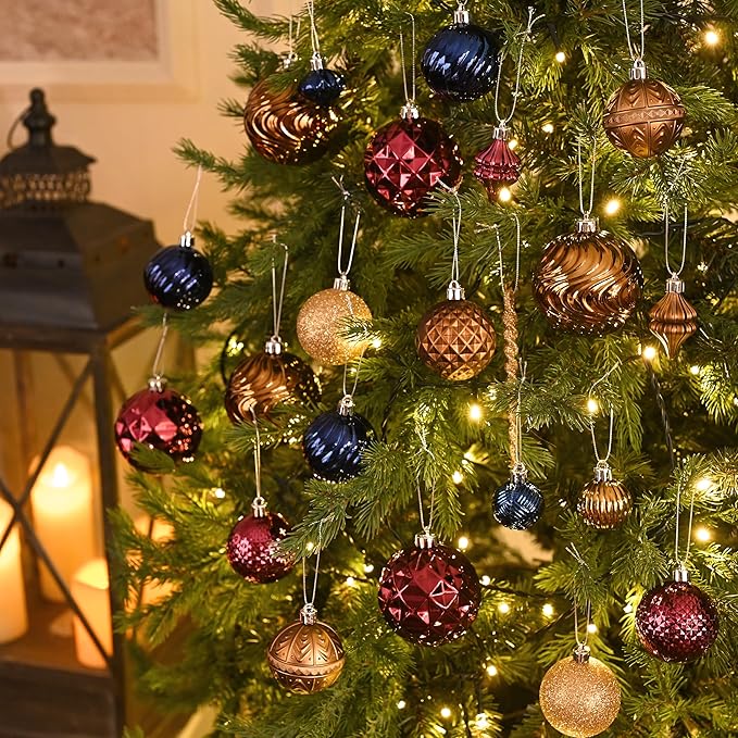 Valery Madelyn 100ct Christmas Tree Decorations Ball Ornament Set, Copper Gold Purple Shatterproof Hanging Ornaments Bulk for Fall Thanksgiving Autumn Harvest Xmas Holiday Party Decor