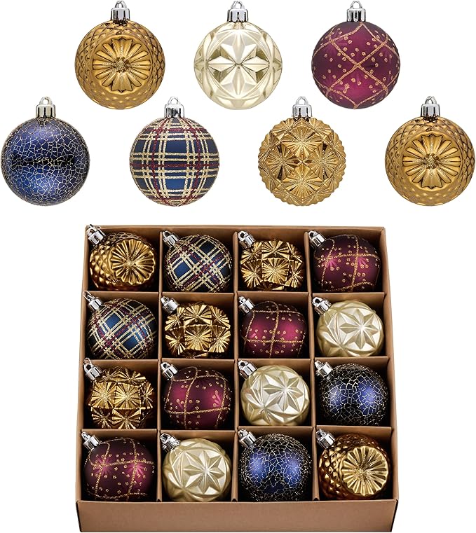 Valery Madelyn Ornaments for Christmas Trees, 16ct 2.36 Inches Bronze Copper Gold and Purple Shatterproof Christmas Tree Decorations, Luxury Hanging Ball Ornaments for Xmas Holiday Party Decor
