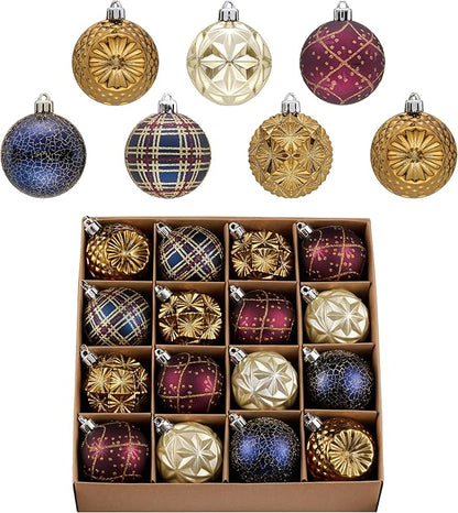 Valery Madelyn Ornaments for Christmas Trees, 16ct 2.36 Inches Bronze Copper Gold and Purple Shatterproof Christmas Tree Decorations, Luxury Hanging Ball Ornaments for Xmas Holiday Party Decor