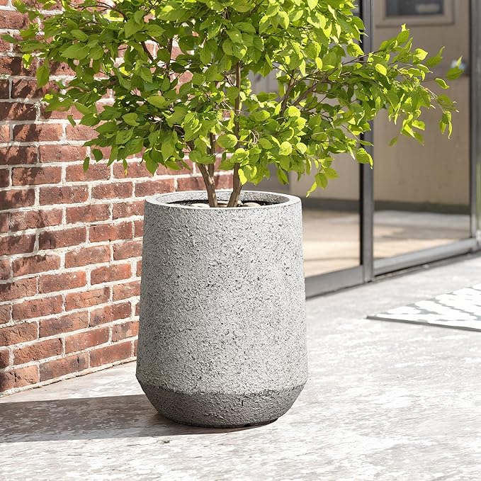 LuxenHome 16" H Round Tall Planter, Large Outdoor Indoor Plant Pot with Drainage Hole and Rubber Plug, Modern Speckled Gray Textured Tapered Flower Pot, Concrete Planter Pot for Home Garden Patio