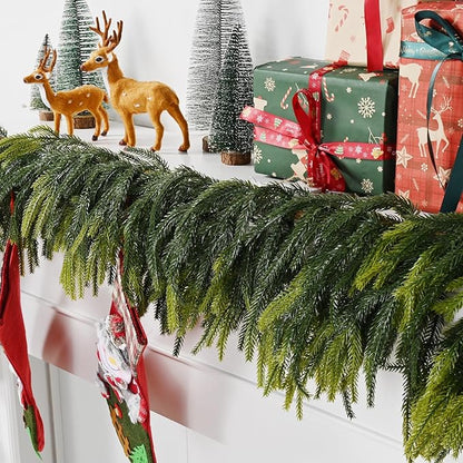 Sherika 1Pcs 9FT Artificial Norfolk Pine Garland,Real-Touch Chirsmas Cedar Garland, Gradient Faux Pine for Chrismas Decoration Indoor/Outdoor Decor, Wall, Table,Christmas Tree(1, 9Ft)