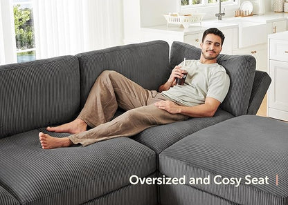 HONBAY Modular Sectional Sofa with Storage Corduroy Couches with Chaise L Shaped Sectional Couches for Living Room,Dark Grey