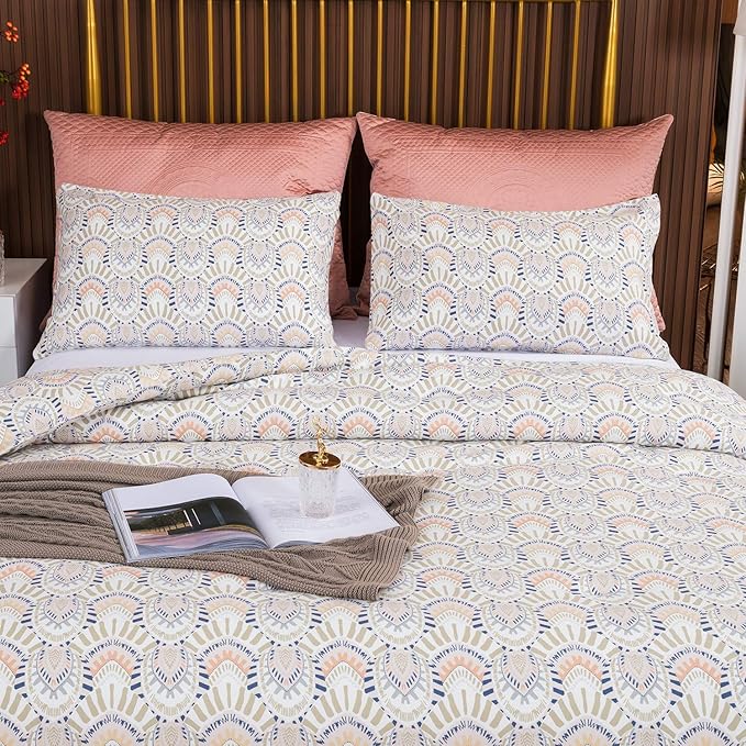 CLOTHKNOW Aztec Queen Comforter Set 3Pcs Boho Bedding Comforter Sets Geometric Bed Comforter with 2 x Pillowcases