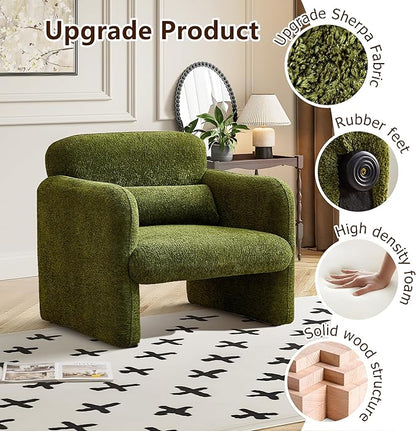 33.86" Accent Chairs, Modern Upgrade Sherpa Fabric Arm Chair Comfy Upholstered Armchair Leisure Single Sofa Chair with a Waist Pillow for Bedroom, Office and Living Room