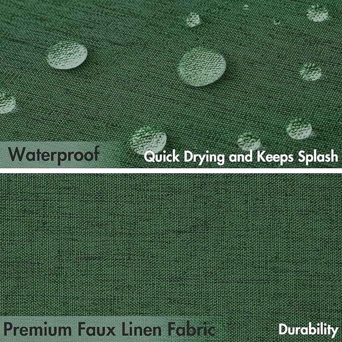 MIULEE Christmas Dark Green Scalloped Shower Curtain Linen Textured with 12 Metal Hooks Cute Heavy Duty Washable Waterproof Thick Cloth Shower Curtains with Black Border for Bathroom Hotel,W72*L72