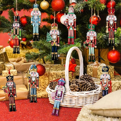 24 Pieces Christmas Nutcracker Wooden Ornaments Wood Hanging Decoration Set for Christmas Tree Hanging Wood Crafts Holiday Decor Xmas Party Supplies (Xmas-Nutcracker-A)