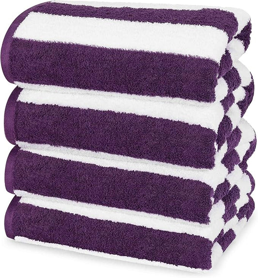Utopia Towels 4 Pack Cabana Stripe Beach Towel Oversized 100% Ring Spun Cotton Beth Towels Highly Absorbent, Plum