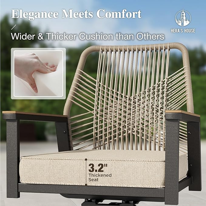 HERA'S HOUSE Patio Table and Chairs Set, Outdoor Dining Set for 7, Outdoor Rattan Dining Set of 4 x Cushioned Woven Rattan Patio Dining Chairs,2 x Patio Swivel Chairs and 1 x 61”/84” Extendable Table