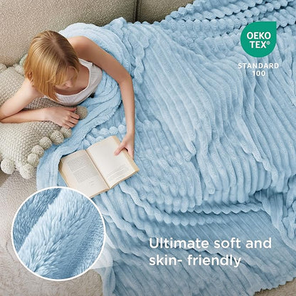 Bedsure GentleSoft Blue Fleece Blanket for - Cozy Soft Blankets for Women, Cute Small Throws for Girls, Light Blue, 90x90 Inches