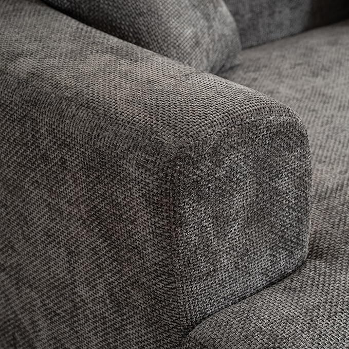 106" Chenille Curved Sectional Sofa with 3 Pillows, No Assembly Required, Comfy Boneless Loveseat Sectional Couches with Deep Seat, Half Moon Couch for Living Room/Apartment (Gray)