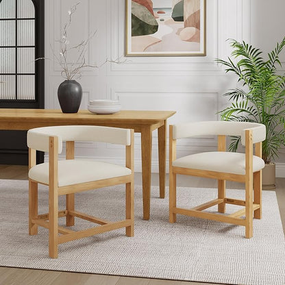 Christopher Knight Home Set of 2 Arley Modern Fabric Upholstered Dining Sturdy Wooden Kitchen Side Chair with Ergonomic Backrest and Footrest, Soft Padded Barrel, Beige+Natural