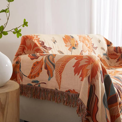 Boho Throw Blanket 100% Cotton Woven Ultra Soft 4-Layer Muslin Quilt Farmhouse Bed Blanket Cover 80"x90", Floral