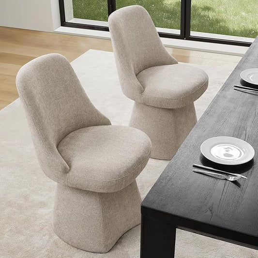 Swivel Dining Chair Mid Century Modern DeskChair High Back Upholstered Linen Fabric SideChair for Kitchen Diningroom Bedroom,Khaki,2 Box