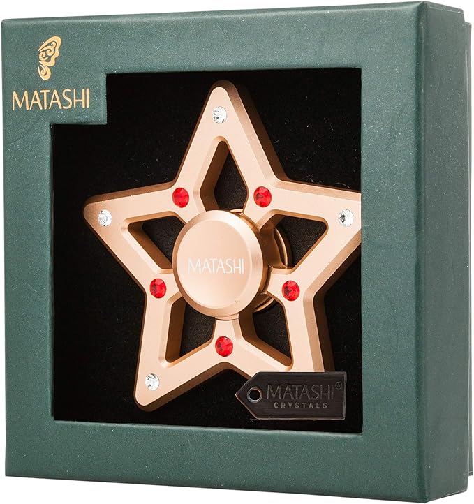 Matashi Rose Gold Hanging Christmas Tree Star Ornament Crystals, Christmas Decorations for Holiday Wedding Party Decoration, Tree Ornaments, Shiny, Metal Finish, Ribbons Included