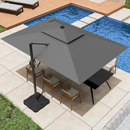 9x12FT Cantilever Patio Umbrella - Heavy Duty Double Layer Offset Design with 360° Rotation, Large Rectangle Sun Shade Umbrella for Garden, Deck, Pool, Backyard, Grey