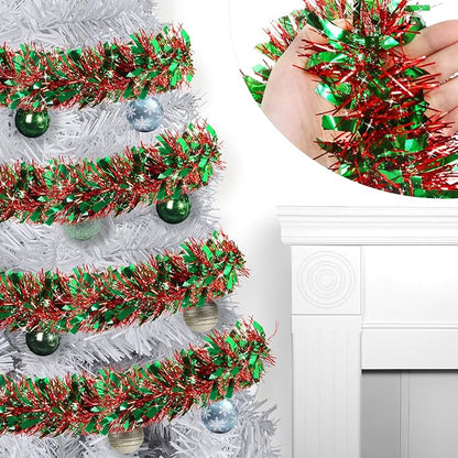 50FT Christmas Tinsel Garland - Metallic Twist Garland for Christmas Tree Decorations, Xmas Tree Decor for Home Indoor Outdoor Holiday Party Supplies (Green and Red)