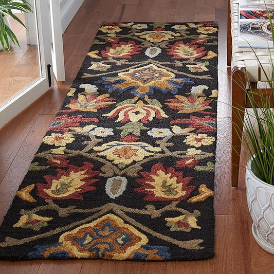 SAFAVIEH Blossom Collection Runner Rug - 2'3" x 12', Charcoal & Multi, Handmade Wool, Ideal for High Traffic Areas in Living Room, Bedroom (BLM402H)