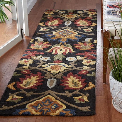 SAFAVIEH Blossom Collection Runner Rug - 2'3" x 6', Charcoal & Multi, Handmade Wool, Ideal for High Traffic Areas in Living Room, Bedroom (BLM402H)