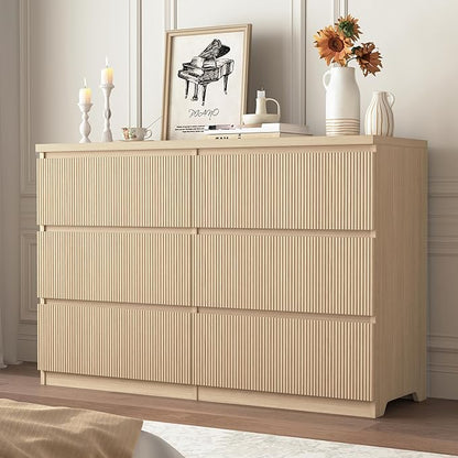 Fluted Dresser for Bedroom,6 Modern Large Wood Dresser,Chest of Drawers for Bedroom, Living Room,Hallway,Entryway,TV Stand Drawer Organizer(Fluted Natural)