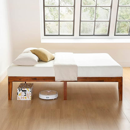 Mellow Naturalista Classic 16 Inch Solid Wood Platform Bed with Wooden Slats, Cherry, Twin