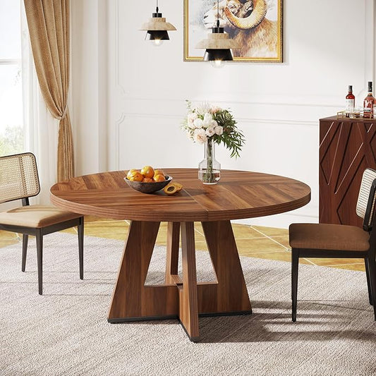 Tribesigns Farmhouse Dining Table 47 Inch Round Dinner Table for 4, Brown
