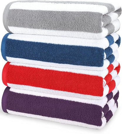 Utopia Towels Cabana Stripe Beach Towel, Oversized 100% Ringspun Cotton Pool Bath Towels for Beach, Red Navy Grey Plum
