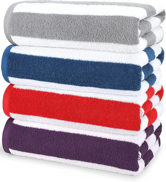 Utopia Towels Cabana Stripe Beach Towel, Oversized 100% Ringspun Cotton Pool Bath Towels for Beach, Red Navy Grey Plum