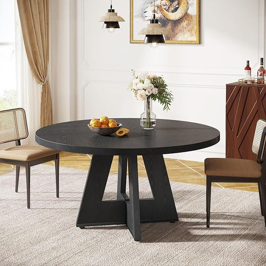 Tribesigns Farmhouse Dining Table 47 Inch Round Dinner Table for 4 Rustic Round, Black