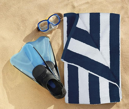 Utopia Towels 4 Pack Cabana Stripe Beach Towel Oversized 100% Ring Spun Cotton Beth Towels Highly Absorbent Quick, Navy