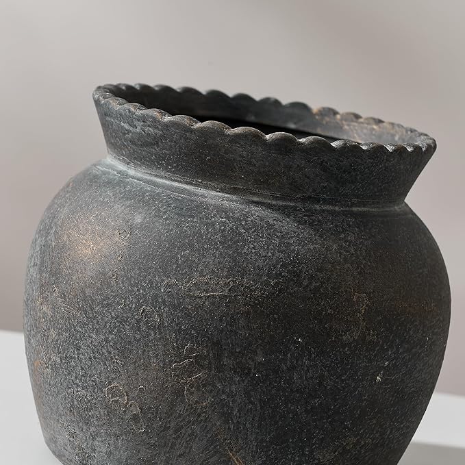 SIDUCAL Ceramic Flower Vase with Wide Mouth Lace, 5.1 Inch Pottery Rustic Farmhouse Boho Vases, Small Terracotta Vase for Home Decor, Table, Living Room, Bathroom, Shelf, Wedding, Bronze