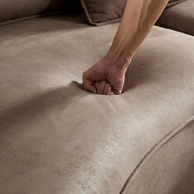 128.7'' Luxury Simple L Shape Curved Modular Leather Sofa Modern Curved Sofa Leathaire Upholstered 5-Seat Couch, Technology Cloth Square Sofa For Living Room Apartment(Leathaire+Right Facing, Brown)