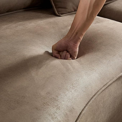 128.7'' Luxury Simple L Shape Curved Modular Leather Sofa Modern Curved Sofa Leathaire Upholstered 5-Seat Couch, Technology Cloth Square Sofa For Living Room Apartment(Leathaire+Right Facing, Brown)