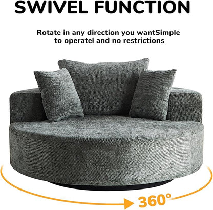 KEIKI 55" Oversized Swivel Accent Chair, Large Barrel Chairs Upholstered Round Swivel Chair, Chenille Single Sofa Armchair, Sleeper Chair for Living Room, Lounge, Green