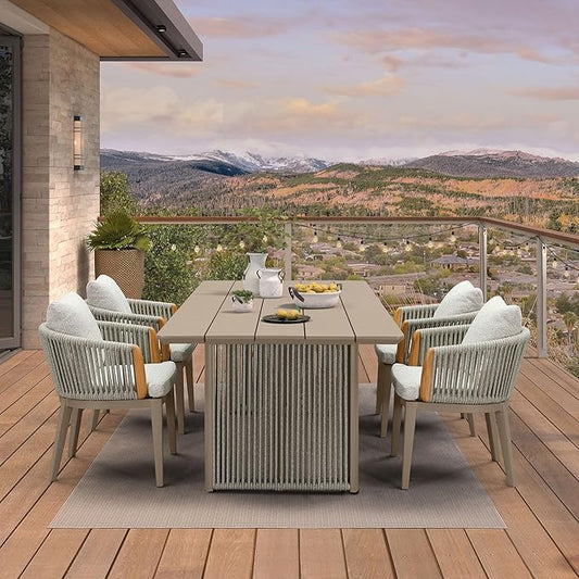 PURPLE LEAF Outdoor Dining Table Set of 5, Aluminum Outdoor Patio Table and Chairs Set with Olefin Cushions, Patio Furniture Set for Garden or Deck, Beige