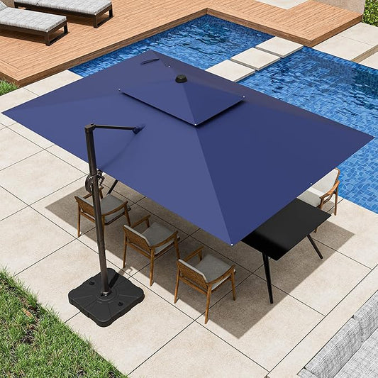 9x12FT Cantilever Patio Umbrella - Heavy Duty Double Layer Offset Design with 360° Rotation, Large Rectangle Sun Shade Umbrella for Garden, Deck, Pool, Backyard, Navy