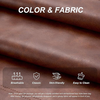 Hobestluk Bean Bag Chair Giant Bean Bag Sofa 3 Seater Bean Bag Chairs for Adults, Loveseat Floor Chair, Leather Bean Bag Chairs for Living Room Bedroom Office (Brown, 3-Seater)