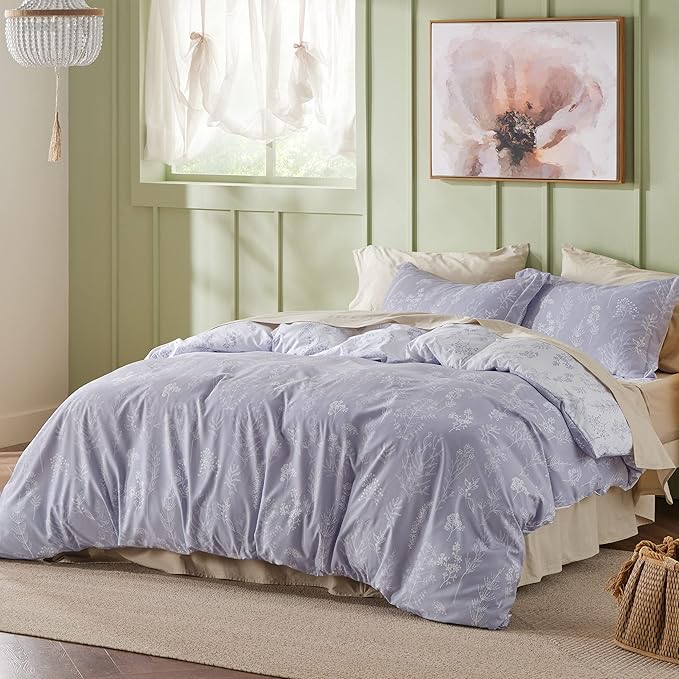 Bedsure Full Comforter Set - Lavender Bed Set, 3 Pieces Cute Floral Bedding, 1 Soft Reversible Botanical Flowers Comforter and 2 Pillow Shams