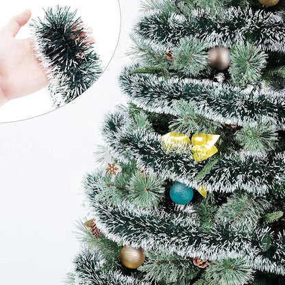 33FT Green Tinsel Christmas Garland Metallic Twist Shiny Garland for Christmas Tree Decorations, Xmas Holiday Hanging Garland for Home Indoor Outdoor Party Supplies Decor (Green, White)