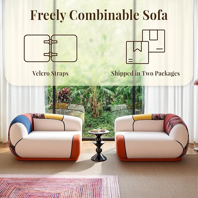 YINIX 102" Oversized Modern Curved Sofa, Minimalist 4-Seat Chenille Couch for Living Room Apartment, Boneless Sectional Floor Lounge Couches with Bohemian Style Pillows, No Assembly