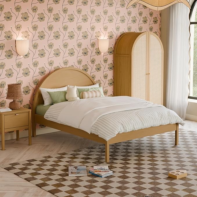 Babyletto Bondi Full Size Bed Frame - GREENGUARD Gold Certified - Full Size Platform Frame with Arched Headboard - Universal Mattress Fit - No Box Spring Needed - Durable Bedroom Furniture - Honey